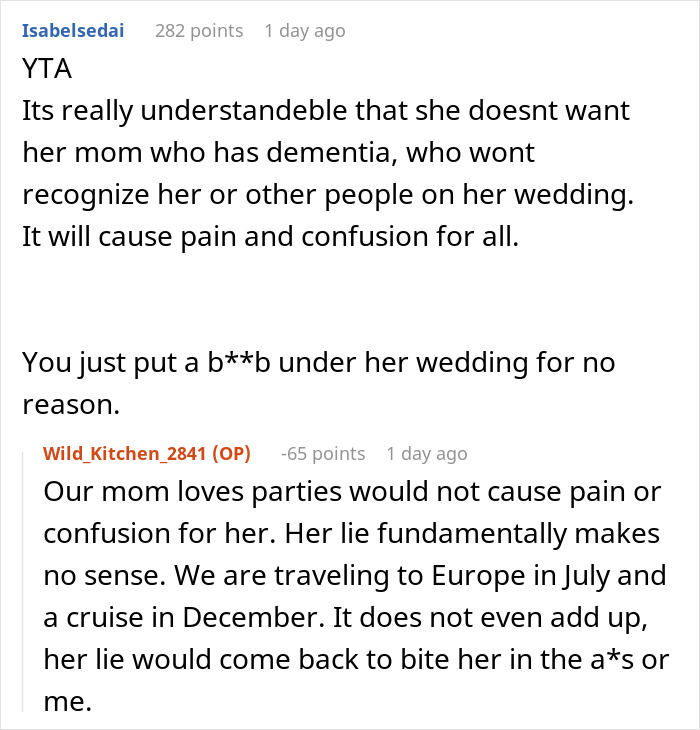 Sibling Boycotts Wedding As Bride Won’t Invite Mom With Dementia, Drama Ensues As Bride Is Exposed Sibling Boycotts Wedding As Bride Won’t Invite Mom With Dementia, Drama Ensues As Bride Is Exposed