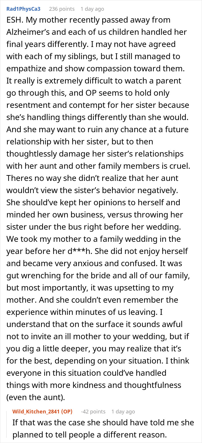 Sibling Boycotts Wedding As Bride Won’t Invite Mom With Dementia, Drama Ensues As Bride Is Exposed Sibling Boycotts Wedding As Bride Won’t Invite Mom With Dementia, Drama Ensues As Bride Is Exposed