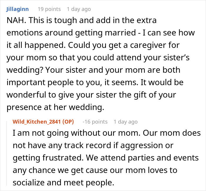 Sibling Boycotts Wedding As Bride Won’t Invite Mom With Dementia, Drama Ensues As Bride Is Exposed Sibling Boycotts Wedding As Bride Won’t Invite Mom With Dementia, Drama Ensues As Bride Is Exposed