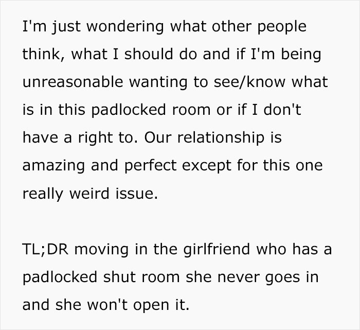 Man Reveals The Disturbing Reason His Girlfriend Keeps A Locked Padlock On Her Spare Bedroom Man Reveals The Disturbing Reason His Girlfriend Keeps A Locked Padlock On Her Spare Bedroom