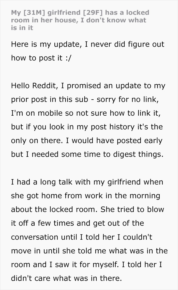 Man Reveals The Disturbing Reason His Girlfriend Keeps A Locked Padlock On Her Spare Bedroom Man Reveals The Disturbing Reason His Girlfriend Keeps A Locked Padlock On Her Spare Bedroom