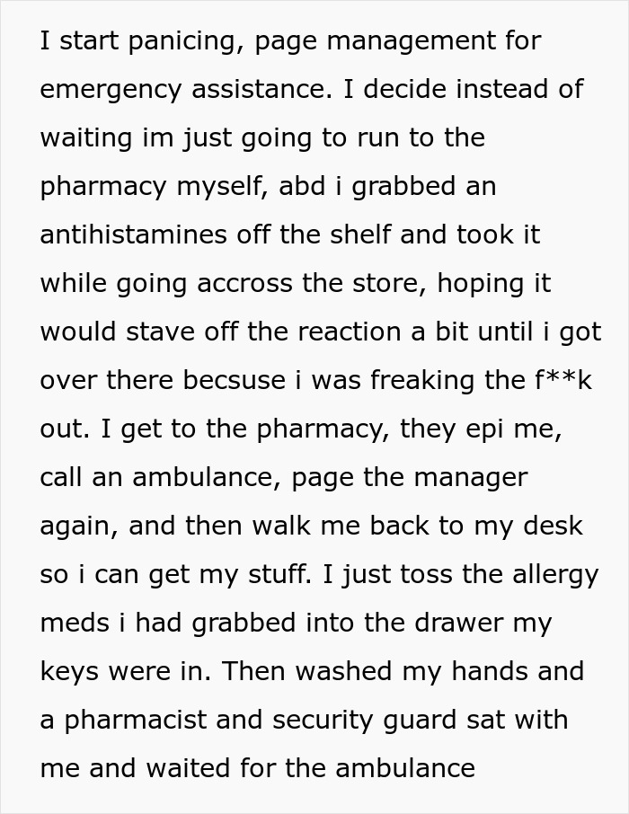 Woman Has Allergy Emergency, Can’t Believe Manager’s Reaction Woman Has Allergy Emergency, Can’t Believe Manager’s Reaction