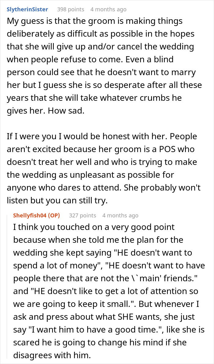 Woman Prioritizes Fiancé’s Wishes For Wedding, Gets Upset When Guests Don’t Share The Excitement Woman Prioritizes Fiancé’s Wishes For Wedding, Gets Upset When Guests Don’t Share The Excitement