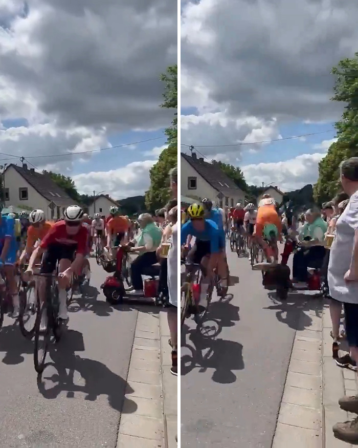 Bike Race Descends Into Chaos After Elderly Woman Charges Into Course On Mobility Scooter, Prompts Mass Crash