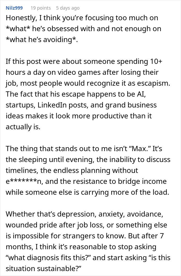 Unemployed Man Trapped In An AI Echo Chamber While Wife Tries To Keep Up With Reality Alone Unemployed Man Trapped In An AI Echo Chamber While Wife Tries To Keep Up With Reality Alone