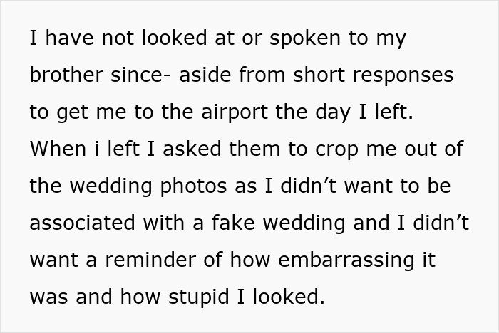 Woman Becomes Estranged From Beloved Brother After Fake Wedding Drama Destroys Trust Woman Becomes Estranged From Beloved Brother After Fake Wedding Drama Destroys Trust