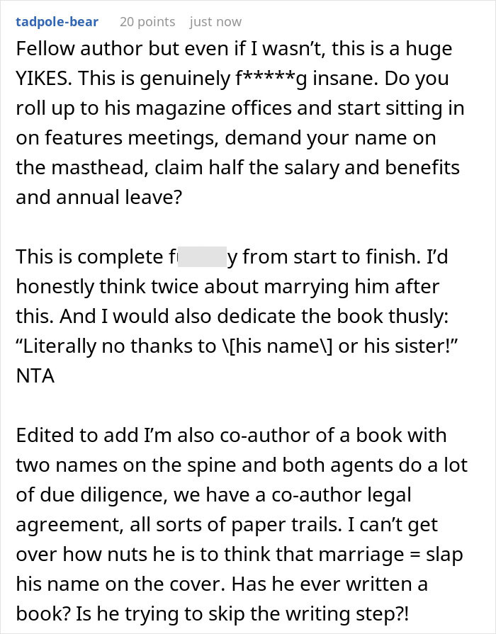 Guy Wants His Name On Author GF’s Book, Has Audacity To Lie To Everyone, Saying He “Co-Wrote” It Guy Wants His Name On Author GF’s Book, Has Audacity To Lie To Everyone, Saying He “Co-Wrote” It