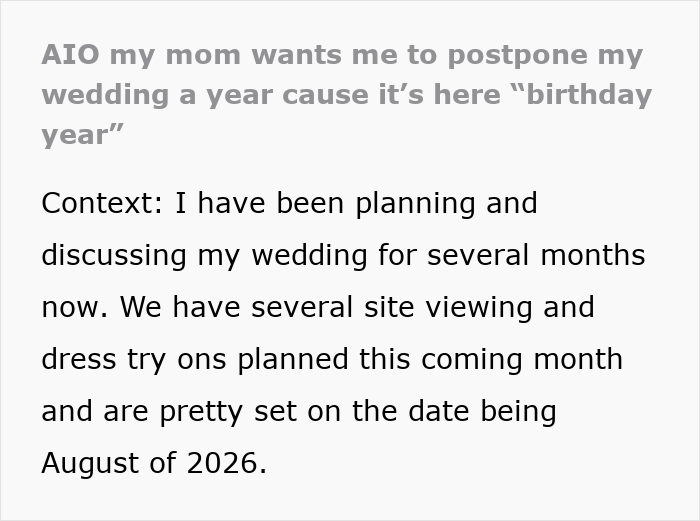Mom Wants A Whole Year To Celebrate Her Birthday, Tells Daughter Her Wedding Can Wait Mom Wants A Whole Year To Celebrate Her Birthday, Tells Daughter Her Wedding Can Wait