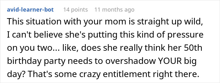 Mom Wants A Whole Year To Celebrate Her Birthday, Tells Daughter Her Wedding Can Wait Mom Wants A Whole Year To Celebrate Her Birthday, Tells Daughter Her Wedding Can Wait