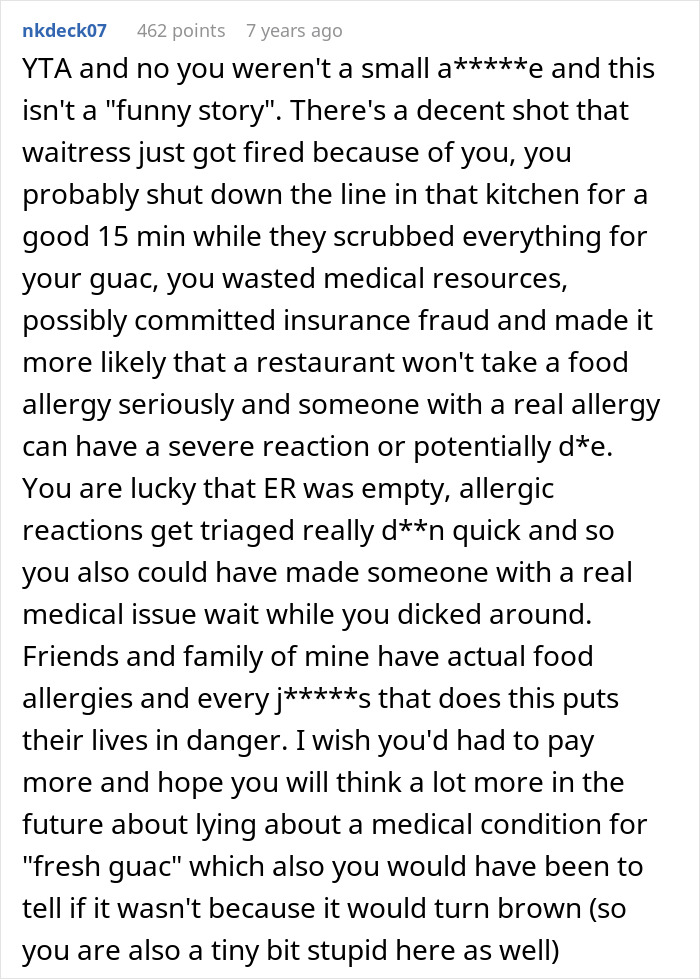 Guy Pretends To Have Allergy To Get Fresh Guac, Ends Up With $500 Emergency Room Bill As Karma Guy Pretends To Have Allergy To Get Fresh Guac, Ends Up With $500 Emergency Room Bill As Karma