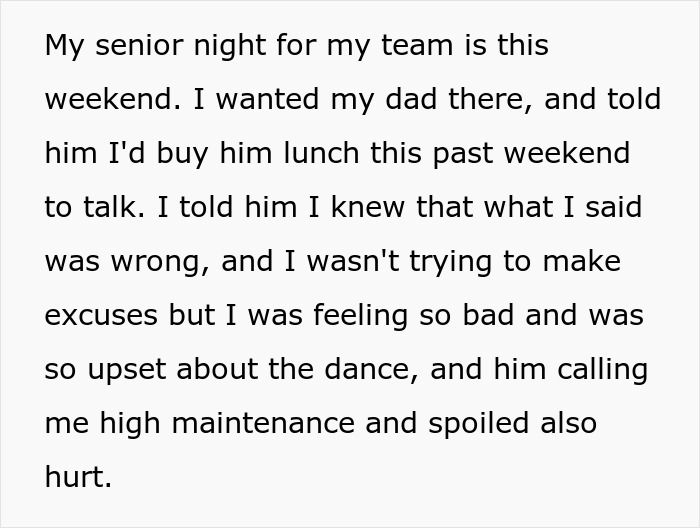 18YO Refuses To Have Dad Walk Her On Senior Night After He Held A Grudge Over One Stupid Argument 18YO Refuses To Have Dad Walk Her On Senior Night After He Held A Grudge Over One Stupid Argument