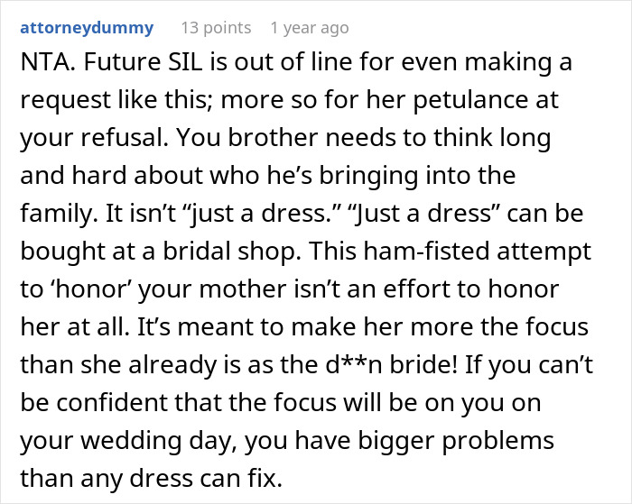 Brother’s Fianc&eacute;e Throws A Full-Blown Tantrum Over A Dress That’s Not Even Hers