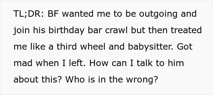 Man Begs Introverted GF Go To A Bar Crawl With Him And His Friends For His Birthday, It Doesn’t Go Well Man Begs Introverted GF Go To A Bar Crawl With Him And His Friends For His Birthday, It Doesn’t Go Well