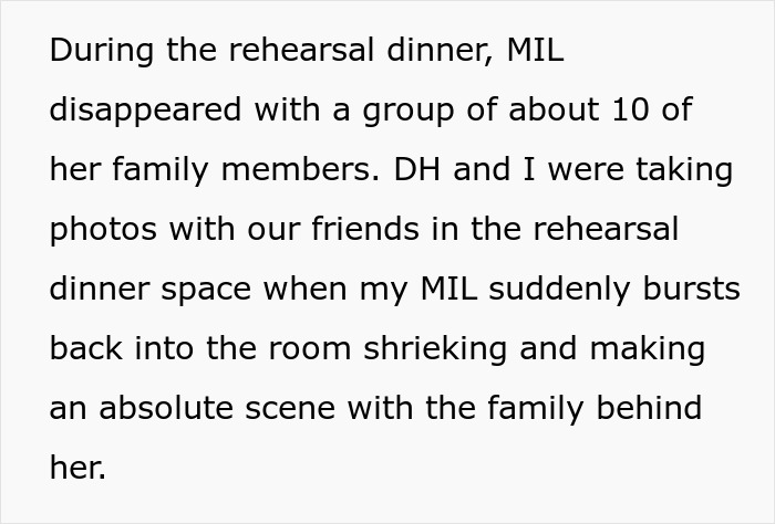 MIL Turns Rehearsal Dinner Into A Spectacle, Bride Needs To Walk Away To Calm Down