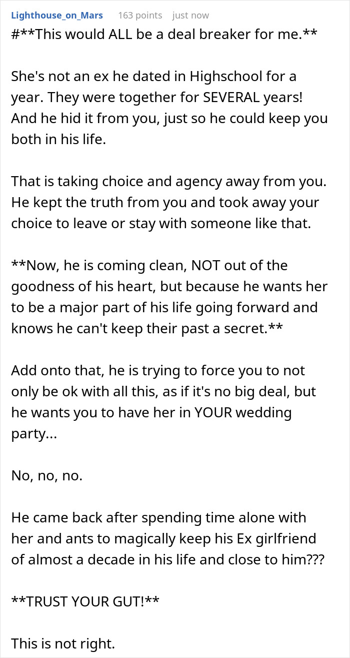 Woman Shocked After BF Reveals That His Stepsis Was His Ex And That He Wants Her As Bridesmaid Woman Shocked After BF Reveals That His Stepsis Was His Ex And That He Wants Her As Bridesmaid