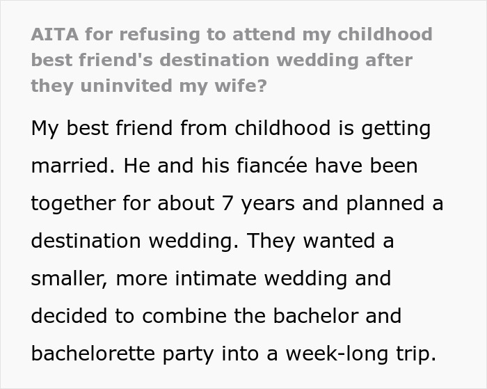 Couple Arranges PTO And Travel For Destination Wedding, Then Groom Says There’s No Room For Wife Couple Arranges PTO And Travel For Destination Wedding, Then Groom Says There’s No Room For Wife