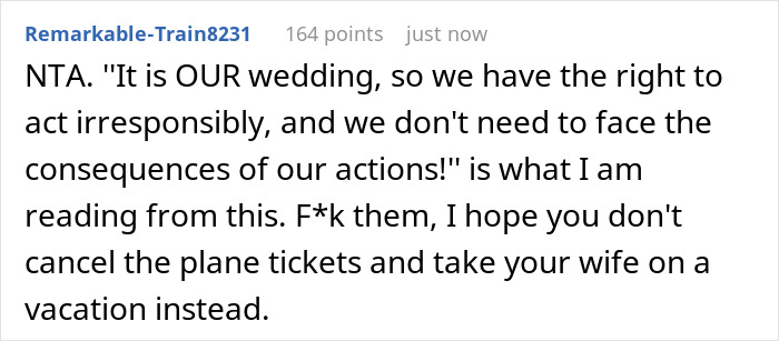 Couple Arranges PTO And Travel For Destination Wedding, Then Groom Says There’s No Room For Wife Couple Arranges PTO And Travel For Destination Wedding, Then Groom Says There’s No Room For Wife