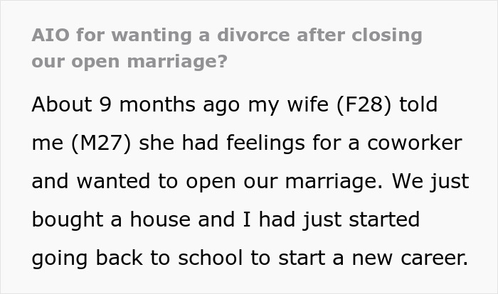 Guy Agrees To Open Marriage To Avoid Divorce, Regrets It As It Starts Eating Him Up Every Day Guy Agrees To Open Marriage To Avoid Divorce, Regrets It As It Starts Eating Him Up Every Day