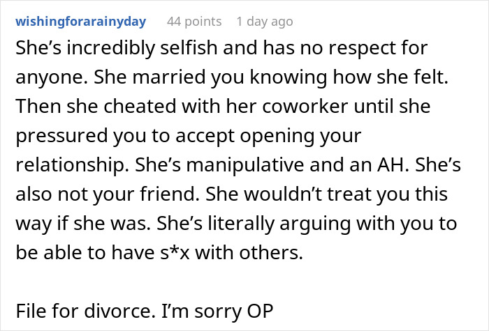 Guy Agrees To Open Marriage To Avoid Divorce, Regrets It As It Starts Eating Him Up Every Day Guy Agrees To Open Marriage To Avoid Divorce, Regrets It As It Starts Eating Him Up Every Day