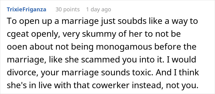 Guy Agrees To Open Marriage To Avoid Divorce, Regrets It As It Starts Eating Him Up Every Day Guy Agrees To Open Marriage To Avoid Divorce, Regrets It As It Starts Eating Him Up Every Day