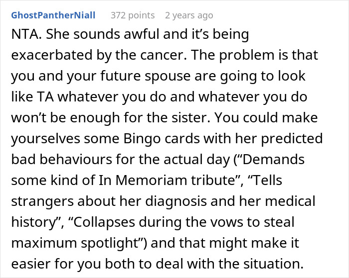 Couple Gets Annoyed That SIL With Cancer Is Taking Away From Their Wedding, It’s Way Worse Than That Couple Gets Annoyed That SIL With Cancer Is Taking Away From Their Wedding, It’s Way Worse Than That