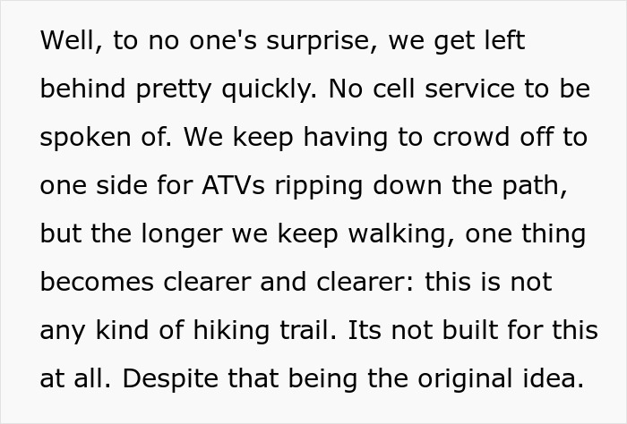 Woman Plans A Casual Hike With Friends, Ends Up Stranded On A Route Better Suited For Bikes And ATVs