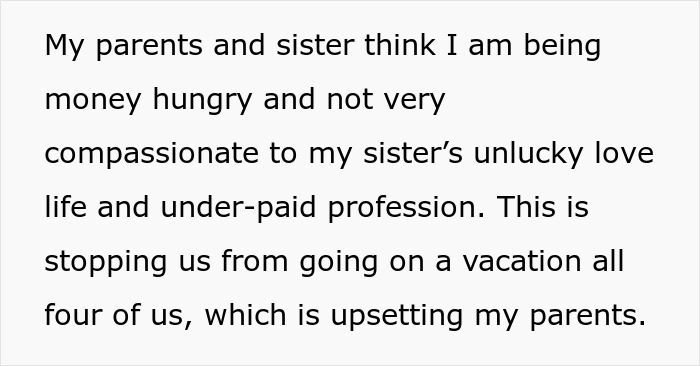 28YO Fumes As Parents Sponsor Sister’s Trip But Not Hers, Feels Her Frugal Life Is Disrespected