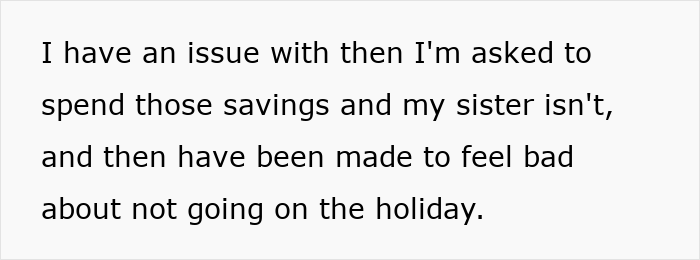 28YO Fumes As Parents Sponsor Sister’s Trip But Not Hers, Feels Her Frugal Life Is Disrespected