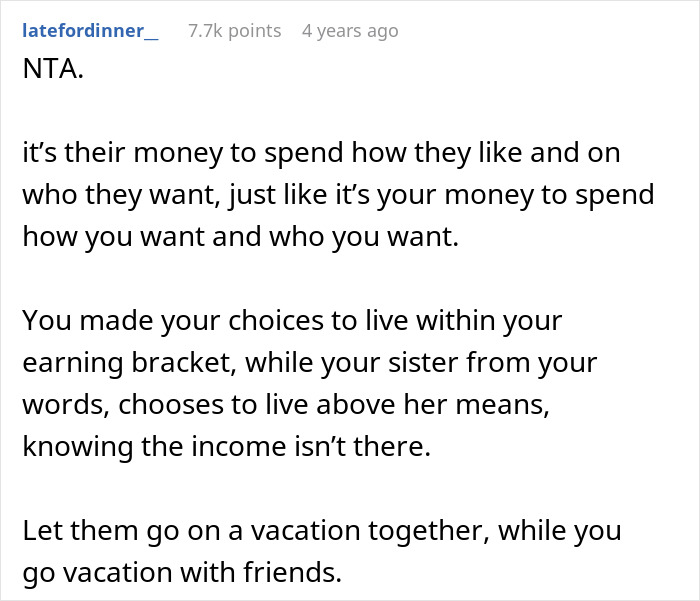 28YO Fumes As Parents Sponsor Sister’s Trip But Not Hers, Feels Her Frugal Life Is Disrespected