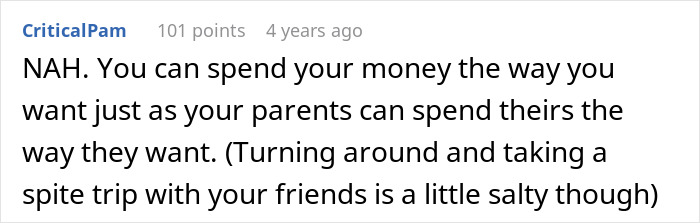 28YO Fumes As Parents Sponsor Sister’s Trip But Not Hers, Feels Her Frugal Life Is Disrespected