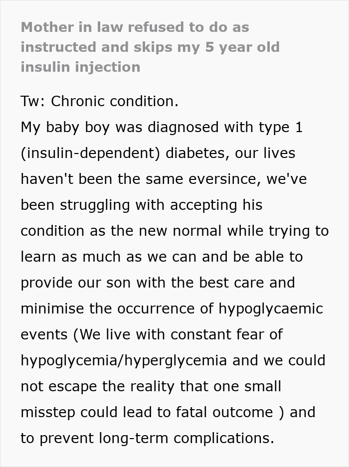 Entitled MIL Thinks Grandson Needs Carbs Instead Of Insulin, Parents Livid As Kid Ends Up In The ER
