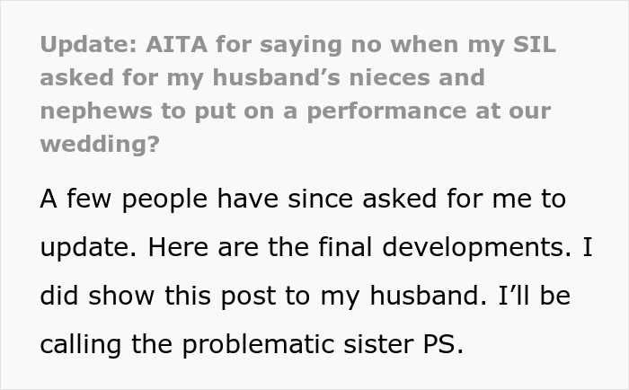SIL Makes A Weird Demand For The Wedding: “Immediately Said No”