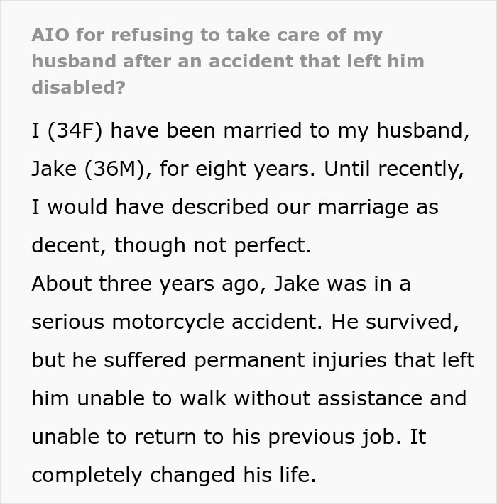 Wife Tries To Be Understanding Of Her Disabled Husband But Finally Has Enough Of Him