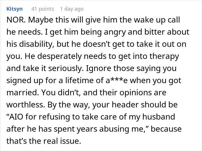 Wife Tries To Be Understanding Of Her Disabled Husband But Finally Has Enough Of Him