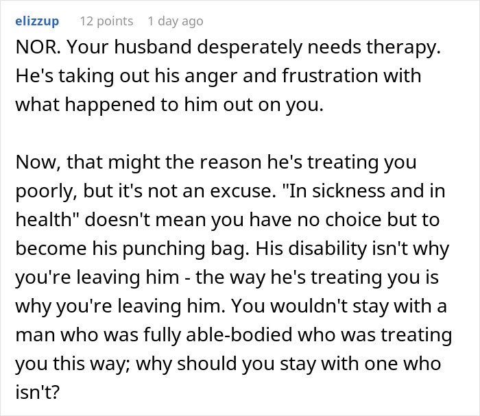 Wife Tries To Be Understanding Of Her Disabled Husband But Finally Has Enough Of Him