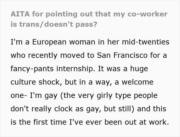 Trans Woman Mad At Coworker Who “Clocked” Her Identity, Which She Thought Was A Secret All Along