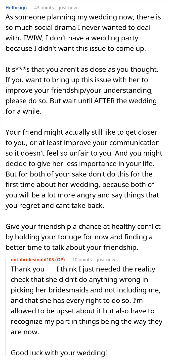 Bride’s Bestie Devastated As She’s Not Made A Bridesmaid, Realizes Friendship Has Run Its Course