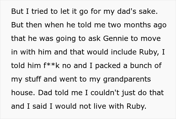17YO Ditches Home After Dad Lets GF Move In With Her Creepy Daughter Who Harassed Teen Many Times