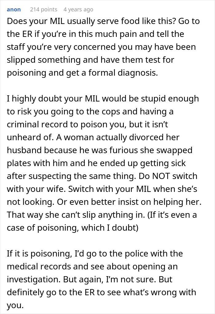 Person Gets Violently Sick After MIL&rsquo;s Birthday Dinner, Starts To Suspect Why