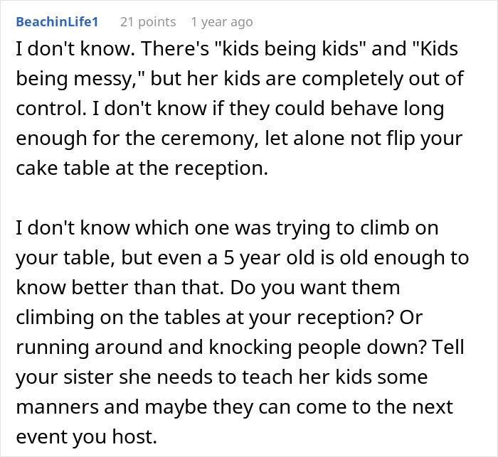 Bride Refuses To Gamble With Her Wedding After Sister Fails To Parent Her Wild Children: “Kids Will Be Kids” Bride Refuses To Gamble With Her Wedding After Sister Fails To Parent Her Wild Children: “Kids Will Be Kids”