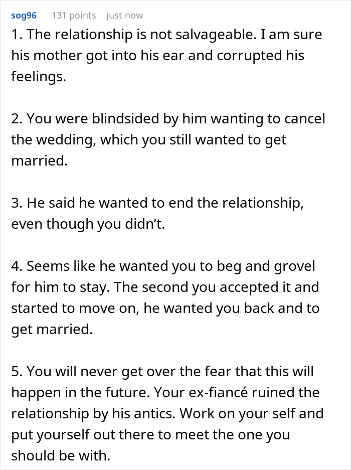 Momma’s Boy Calls Off Wedding, Leaves Fiancée Emotionally Exhausted By Trying To Work Things Out Momma’s Boy Calls Off Wedding, Leaves Fiancée Emotionally Exhausted By Trying To Work Things Out