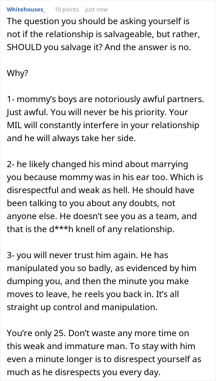 Momma’s Boy Calls Off Wedding, Leaves Fiancée Emotionally Exhausted By Trying To Work Things Out Momma’s Boy Calls Off Wedding, Leaves Fiancée Emotionally Exhausted By Trying To Work Things Out