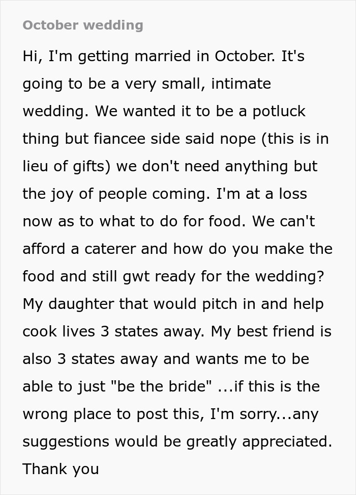 People Are Discussing Bride’s Idea Of A Potluck Wedding And It’s Pretty Triggering For Some People Are Discussing Bride’s Idea Of A Potluck Wedding And It’s Pretty Triggering For Some