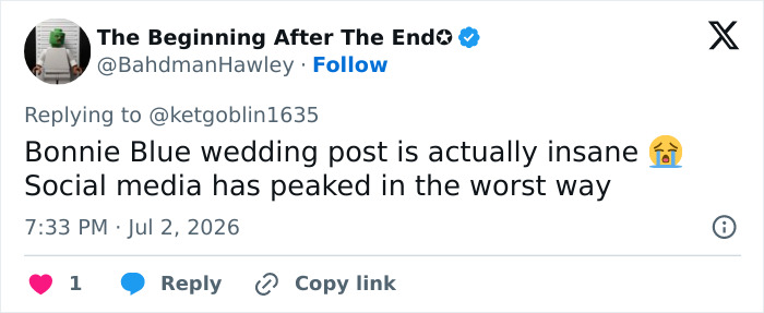 Bonnie Blue’s Fan Shares Their ‘Wedding’ Photos After Disturbing Baby Shower Scandal, And People Aren’t Having It Bonnie Blue’s Fan Shares Their ‘Wedding’ Photos After Disturbing Baby Shower Scandal, And People Aren’t Having It