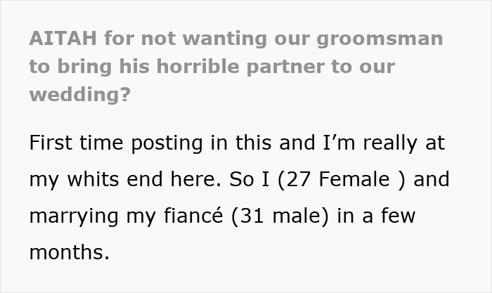 Groomsman Decides To Boycott His Best Friend’s Wedding, Mad His Toxic GF Didn’t Get An Invite Groomsman Decides To Boycott His Best Friend’s Wedding, Mad His Toxic GF Didn’t Get An Invite
