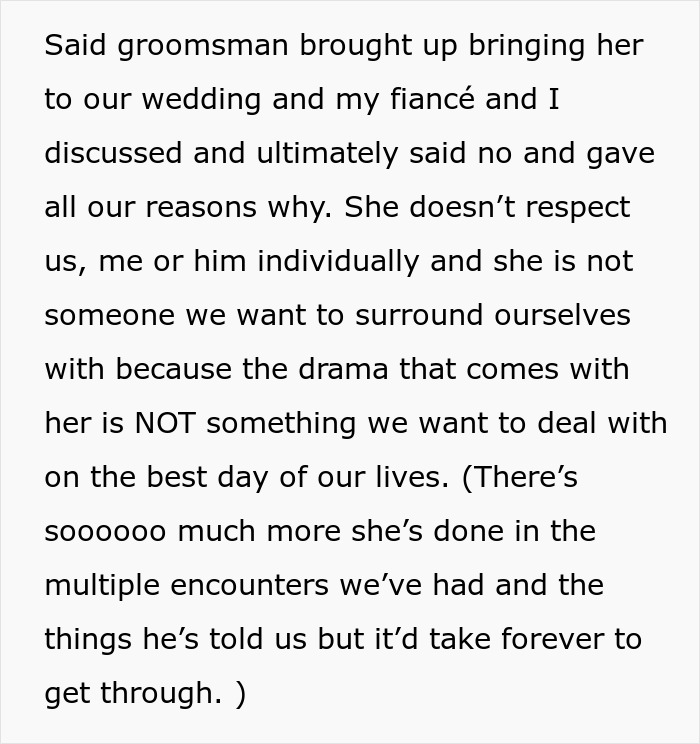 Groomsman Decides To Boycott His Best Friend’s Wedding, Mad His Toxic GF Didn’t Get An Invite Groomsman Decides To Boycott His Best Friend’s Wedding, Mad His Toxic GF Didn’t Get An Invite