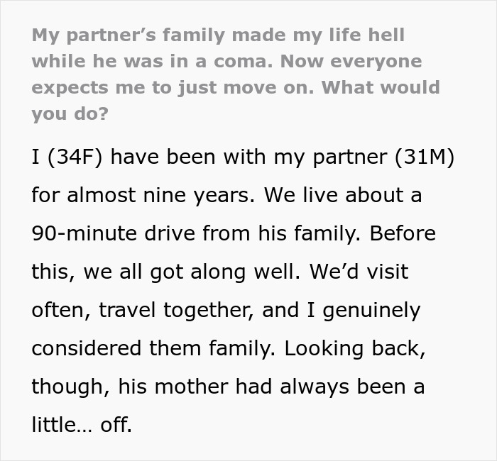 Woman’s Partner Ends Up In A Coma, His Family Does Something She Never Saw Coming: “I Was An Easy Target” Woman’s Partner Ends Up In A Coma, His Family Does Something She Never Saw Coming: “I Was An Easy Target”
