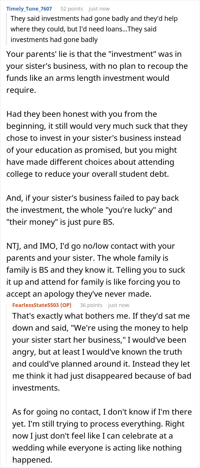Woman Wants An Apology After Learning Sis Received Her College Fund, Family Says She Should Move On Woman Wants An Apology After Learning Sis Received Her College Fund, Family Says She Should Move On