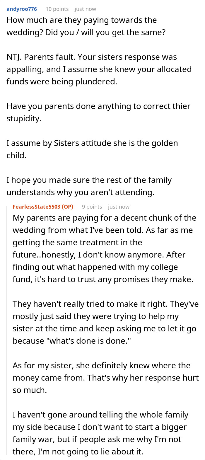 Woman Wants An Apology After Learning Sis Received Her College Fund, Family Says She Should Move On Woman Wants An Apology After Learning Sis Received Her College Fund, Family Says She Should Move On