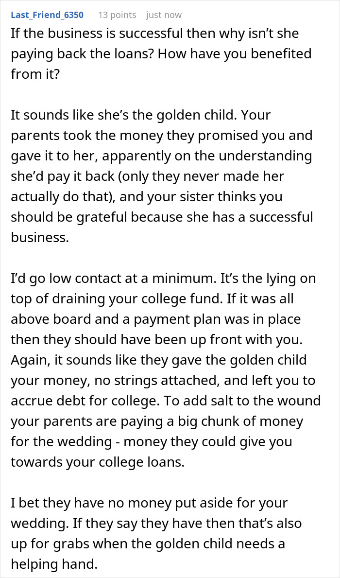 Woman Wants An Apology After Learning Sis Received Her College Fund, Family Says She Should Move On Woman Wants An Apology After Learning Sis Received Her College Fund, Family Says She Should Move On
